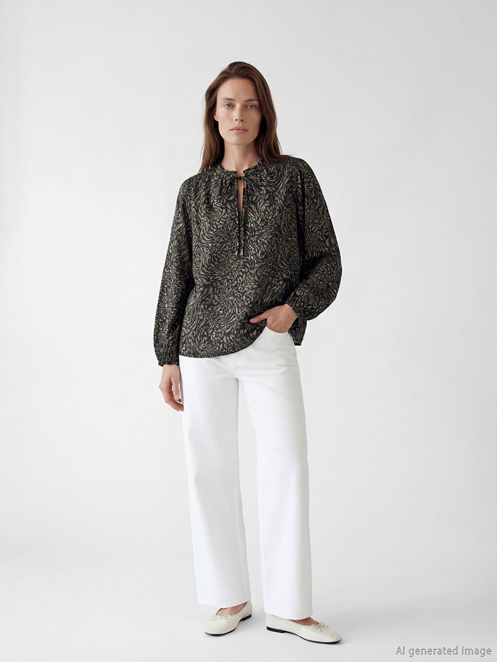 Tie Neck Patterned Blouse-2