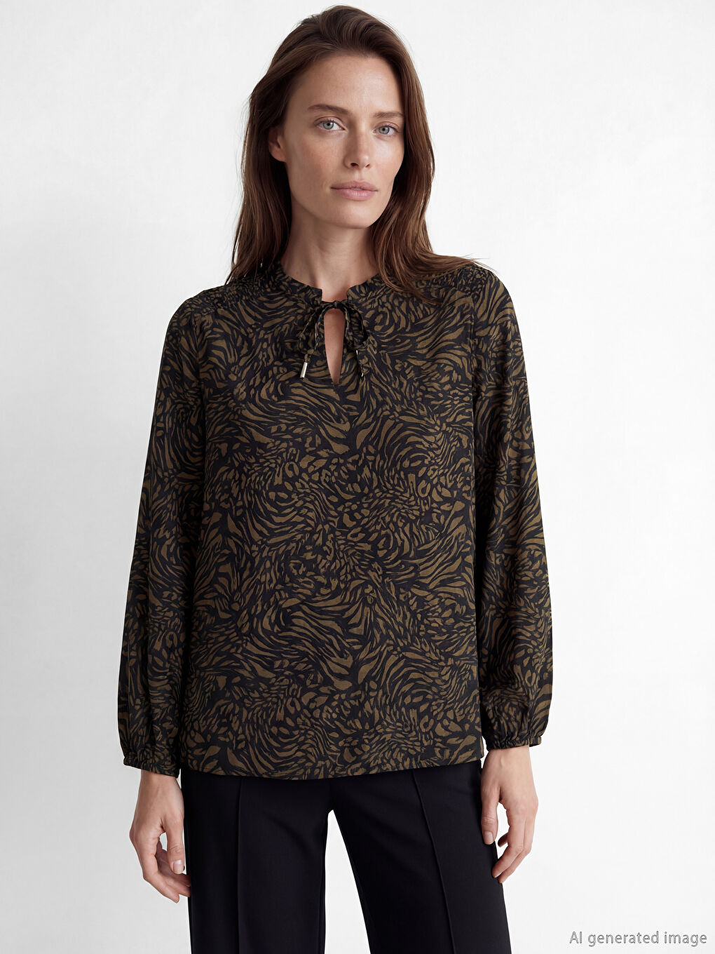Tie Neck Patterned Blouse