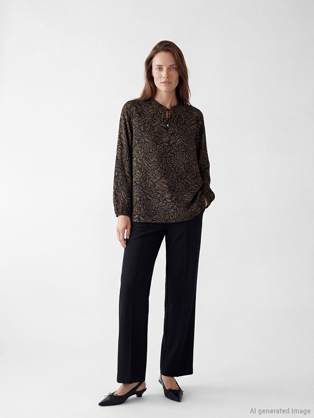 Tie Neck Patterned Blouse-3