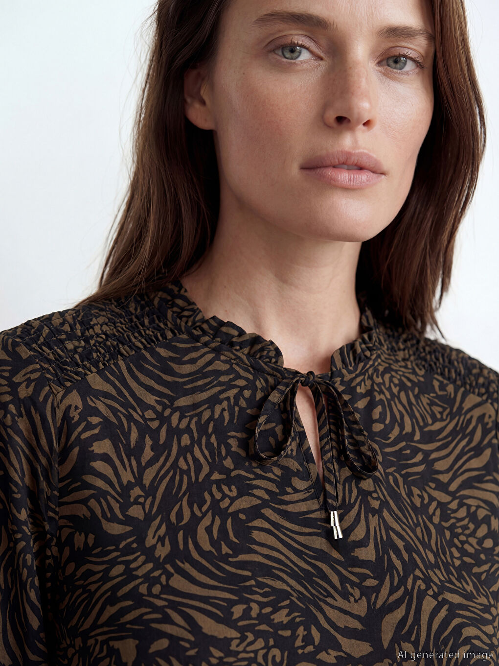 Tie Neck Patterned Blouse-5