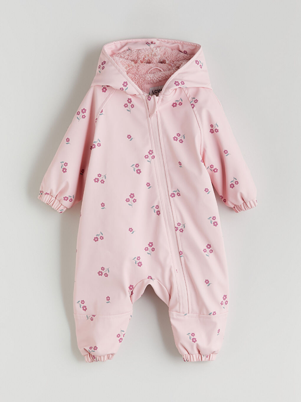 Hooded Floral Baby Girl Faux Fur Jumpsuit
