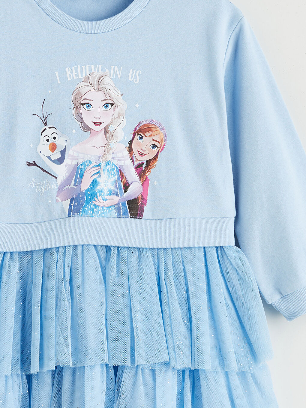 Crew Neck Elsa Printed Girls' Dress-2