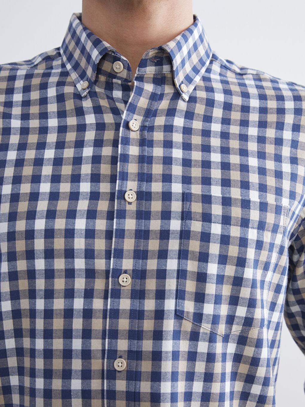 Regular Fit Long Sleeve Plaid Gabardine Men's Shirt-2