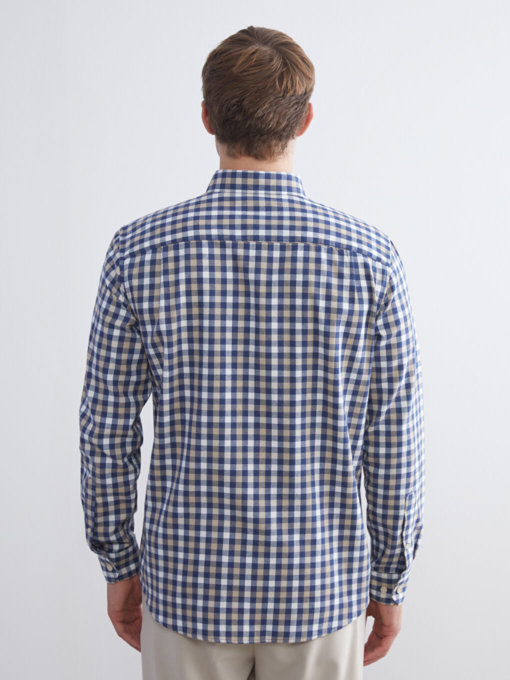 Regular Fit Long Sleeve Plaid Gabardine Men's Shirt-3