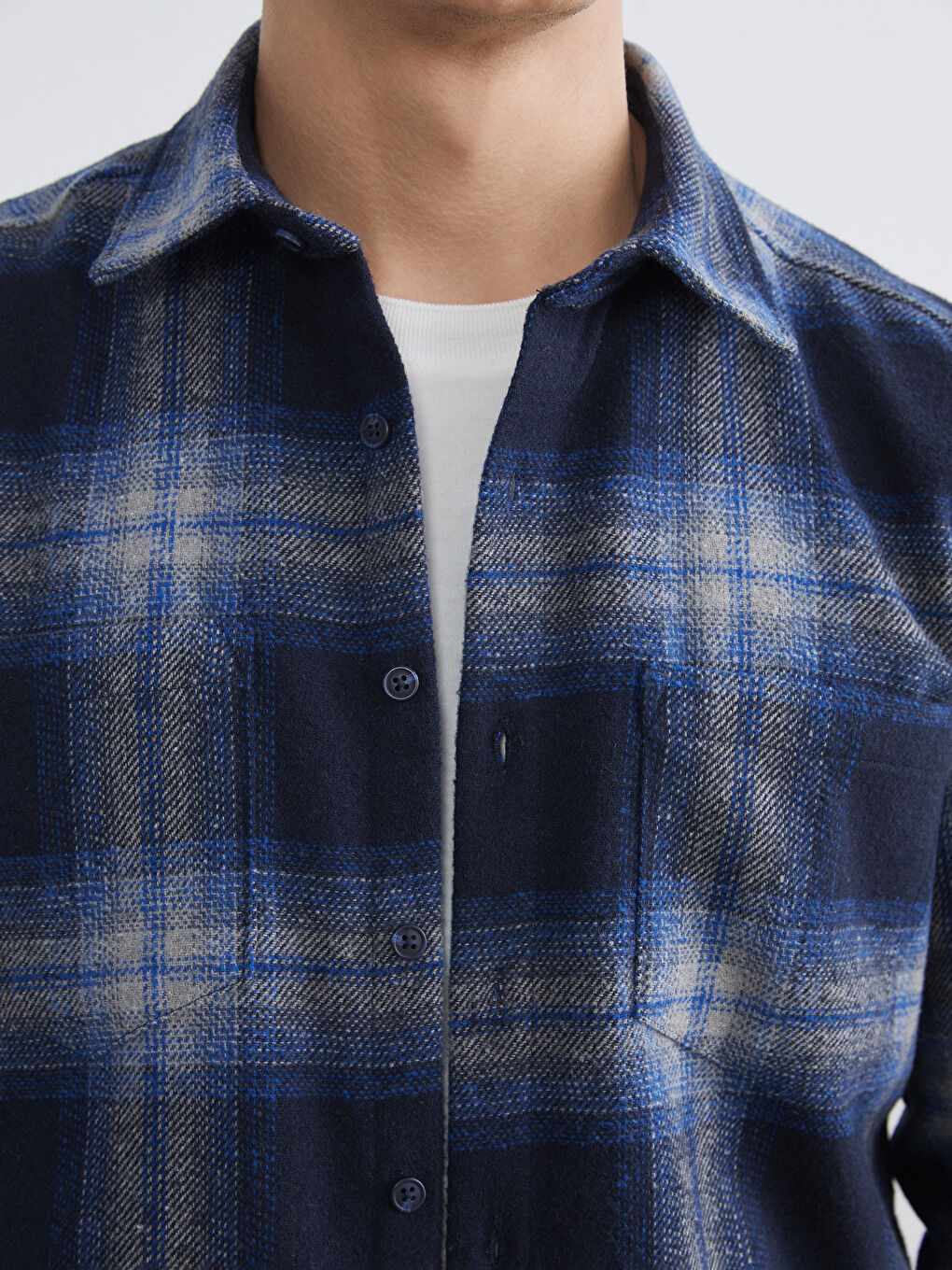 Petrol Regular Fit Ekose Gabardin Erkek Gömlek-2