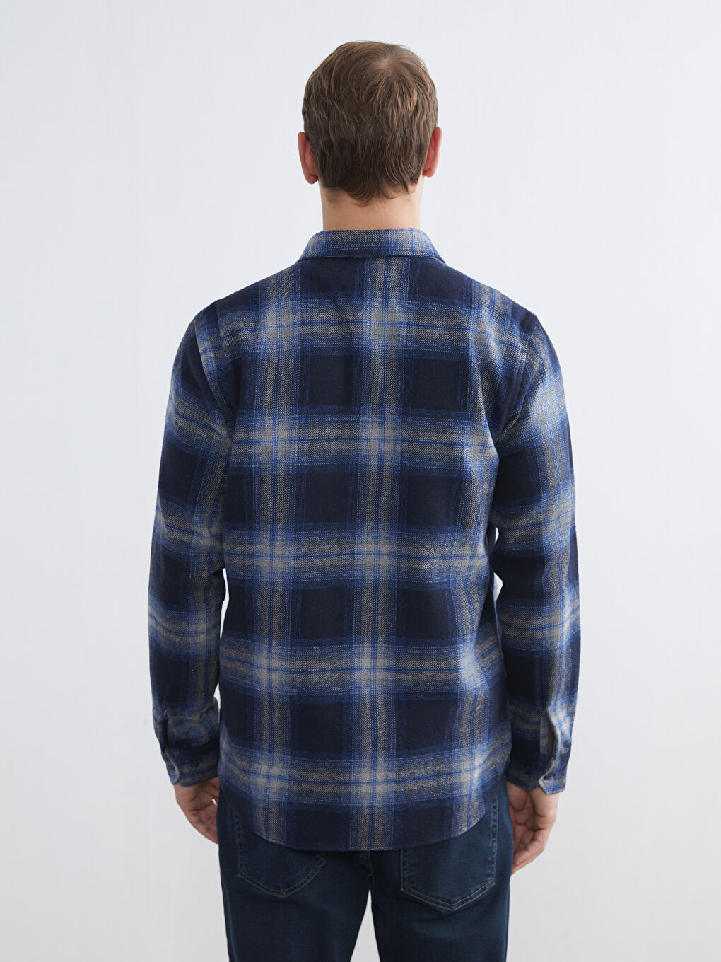 Petrol Regular Fit Ekose Gabardin Erkek Gömlek-3