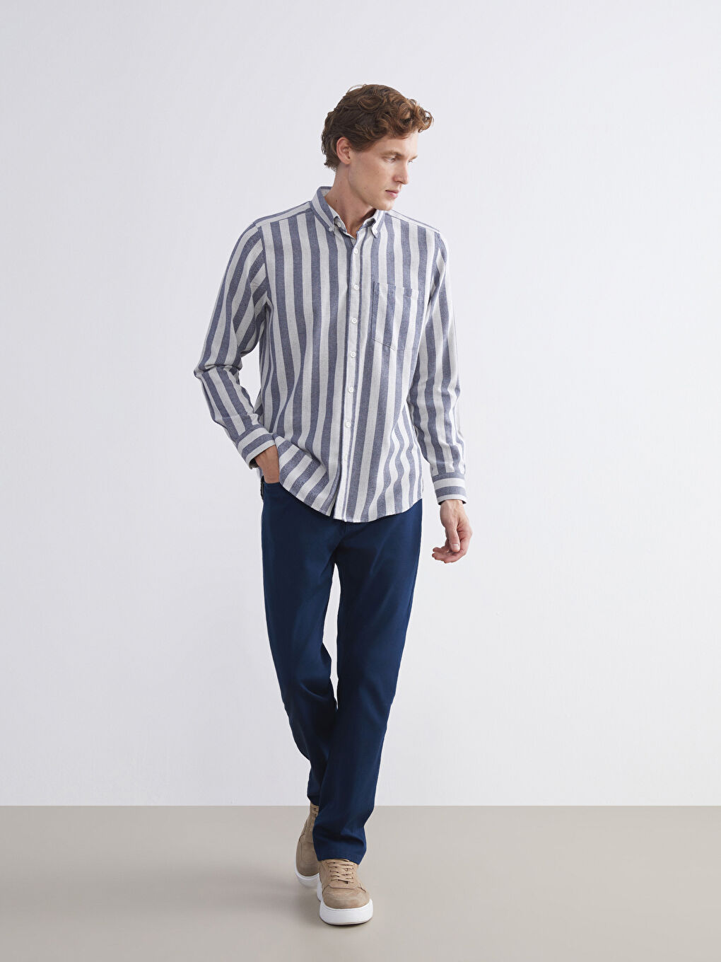 İndigo Regular Fit Uzun Kollu Çizgili Erkek Gömlek-2