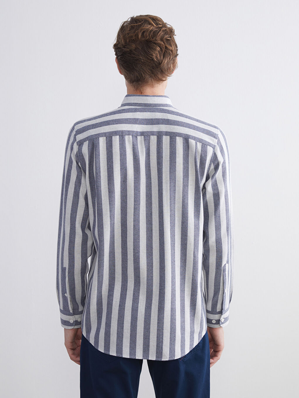 İndigo Regular Fit Uzun Kollu Çizgili Erkek Gömlek-6