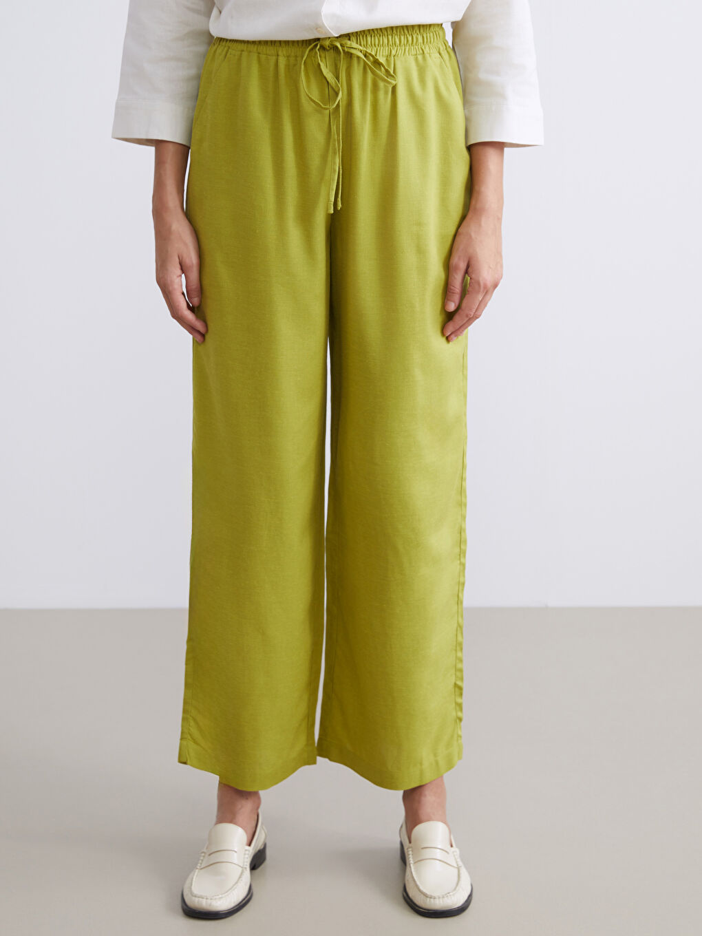 Women's Elastic Waist Linen Blend Trousers-1