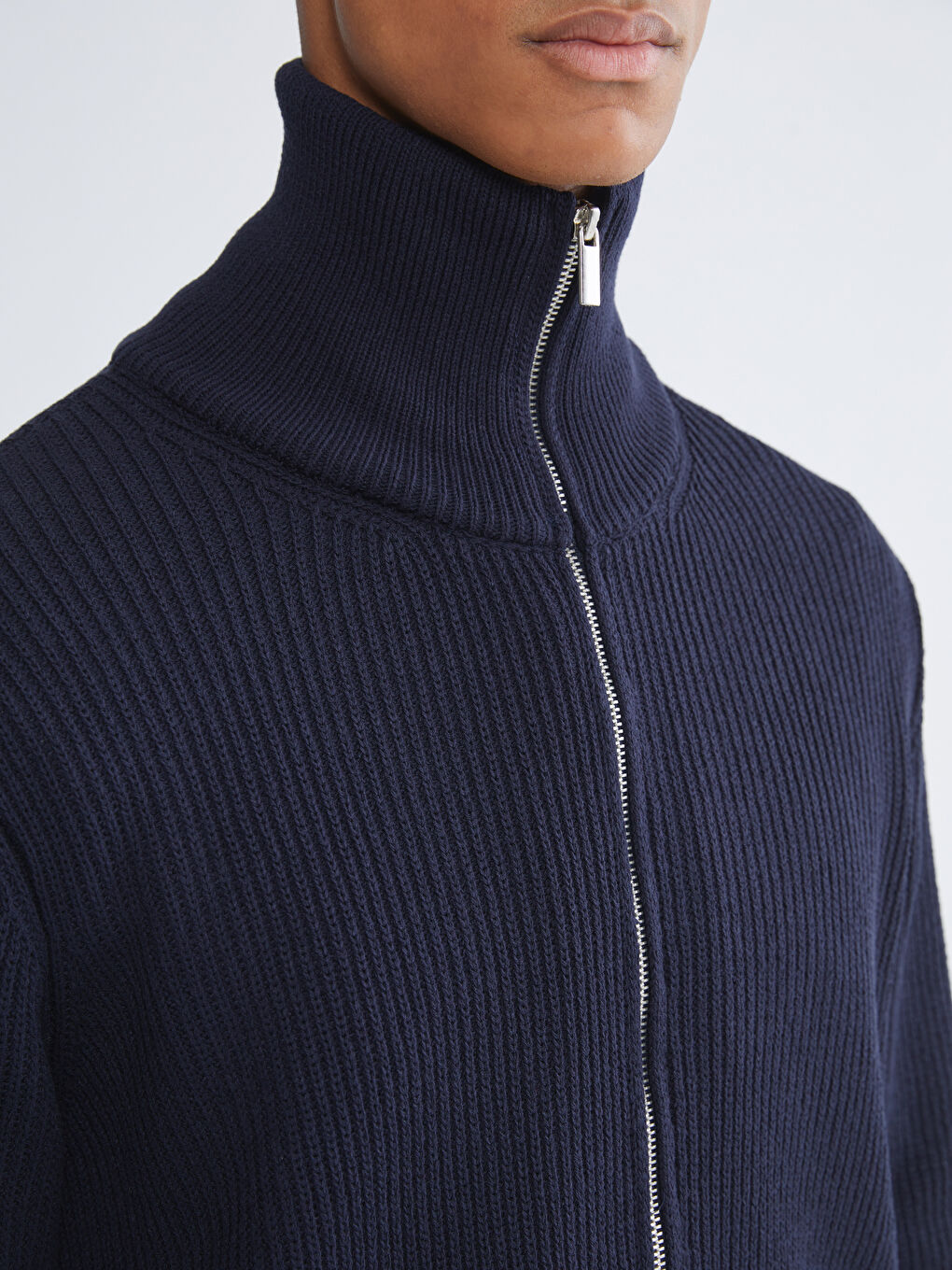 Lacivert Standart Kalıp Dik Yaka Erkek Triko Hırka-2