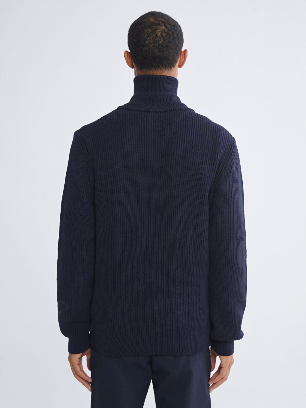 Lacivert Standart Kalıp Dik Yaka Erkek Triko Hırka-3