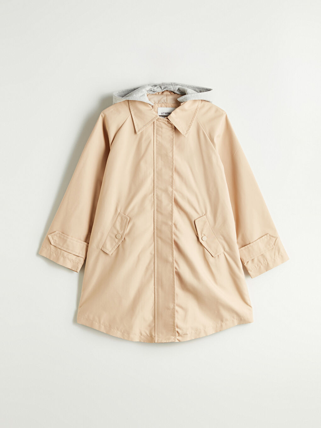 Bej Kapüşonlu Kız Çocuk Trençkot-1