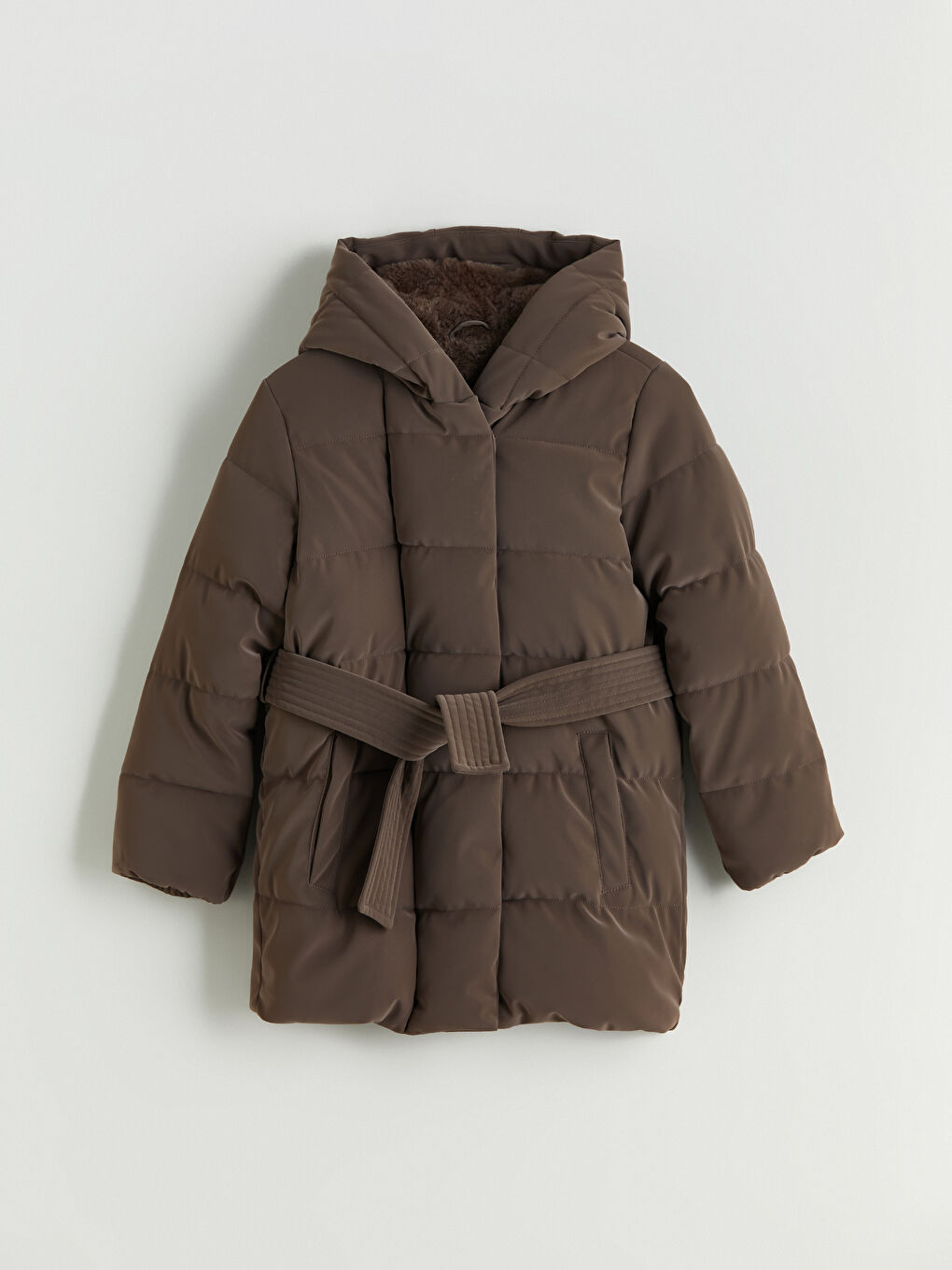 Kahverengi Kapüşonlu Kız Çocuk Kaban-2