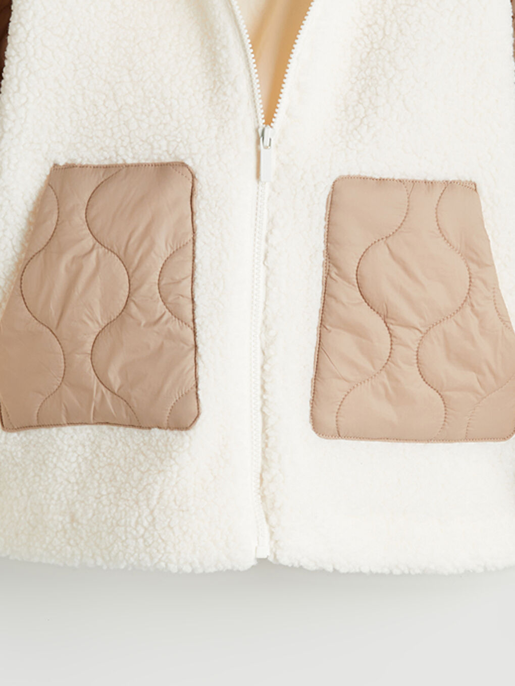 Ekru Kapüşonlu Kız Çocuk Pelüş Mont-3