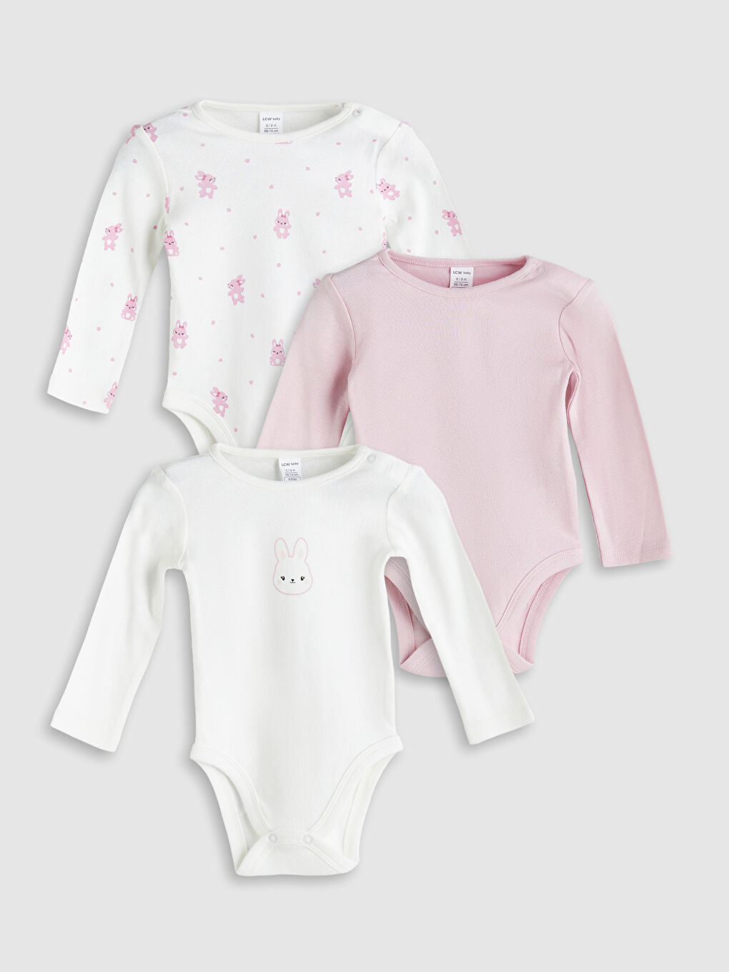 LCW baby Crew Neck Printed Baby Girl Snap-On Bodysuit 3-Piece -W59751Z1-FDU