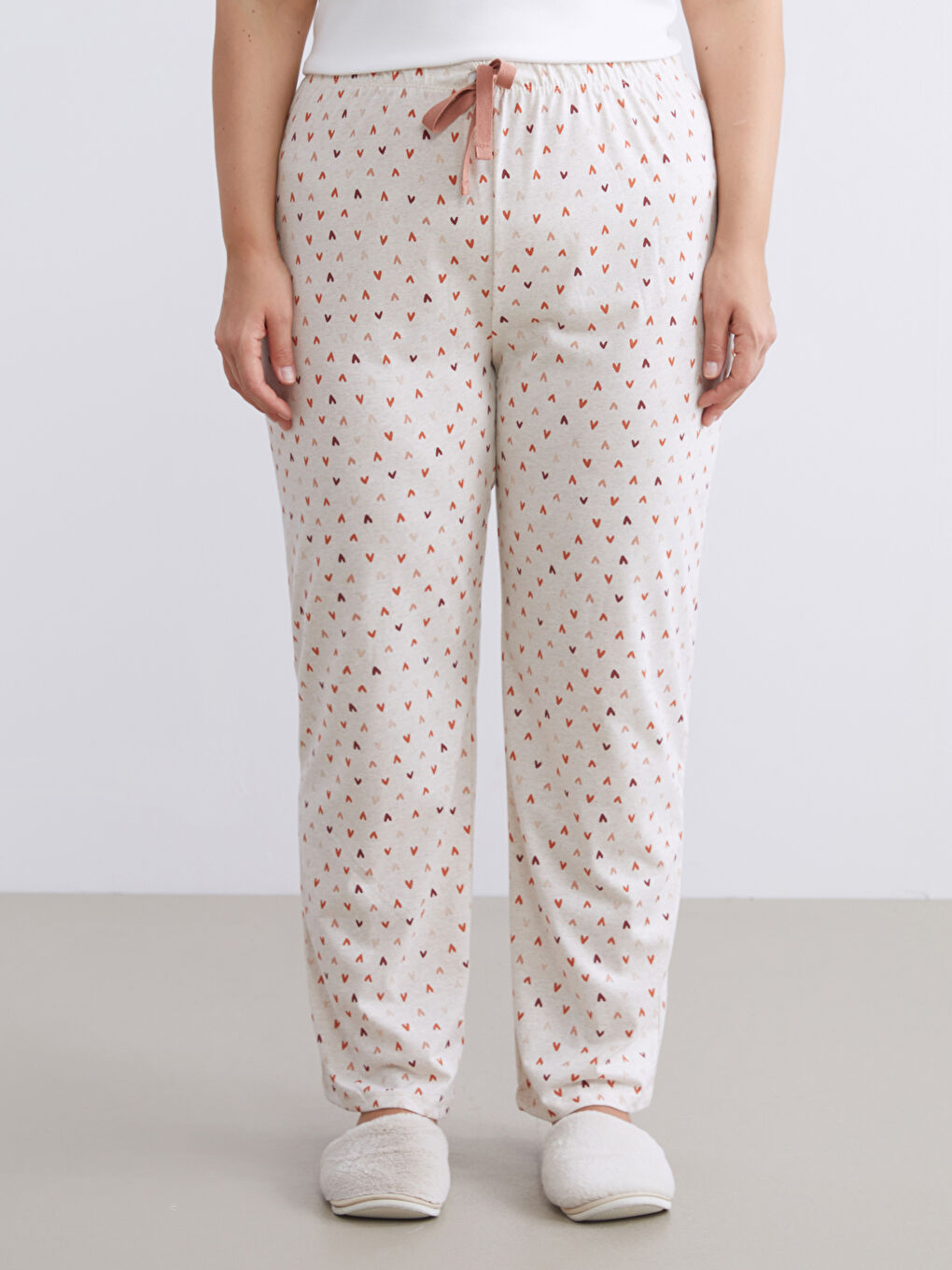 Plus Size Elastic Waist Heart Printed Women's Pajama Bottoms-5