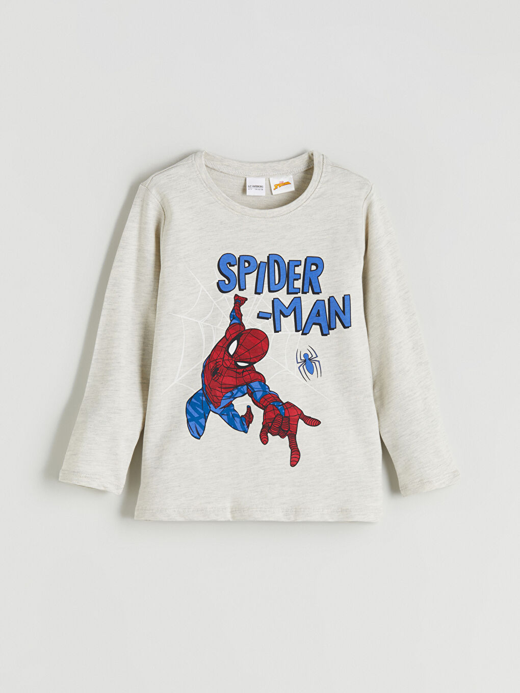 Bej Bisiklet Yaka Spider-Man Baskılı Erkek Çocuk Pijama Üstü