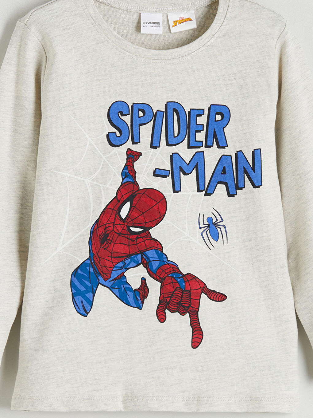 Bej Bisiklet Yaka Spider-Man Baskılı Erkek Çocuk Pijama Üstü-2