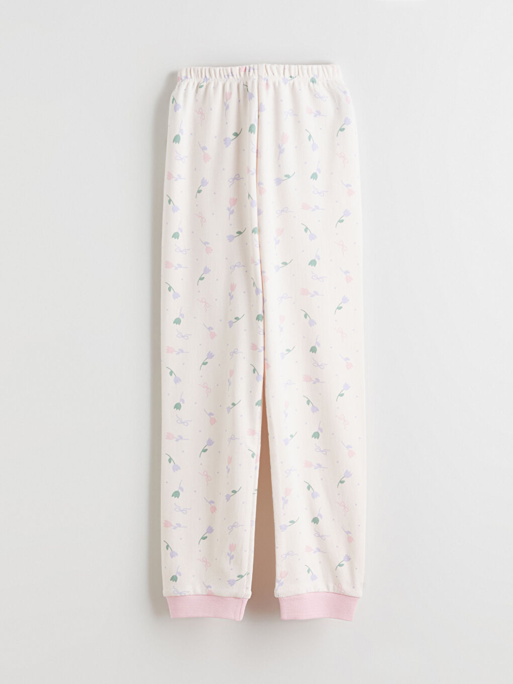 Ekru Beli Lastikli Kız Çocuk Pijama Alt