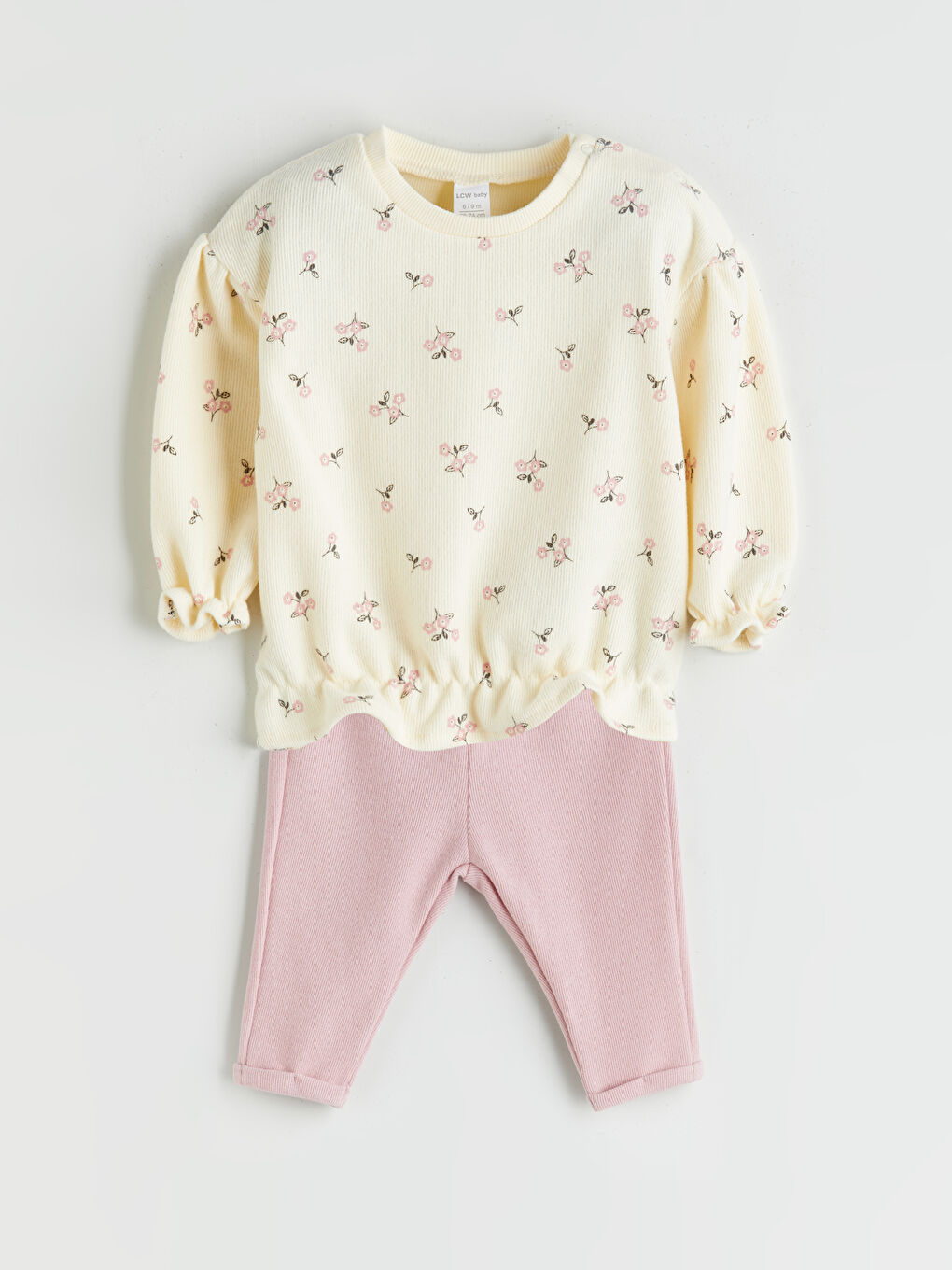 LCW baby سوییتشێرتی یاخە خڕی گوڵدار و تایتی کچانی ساوا، ٢ دانە -W59814Z1-LQA