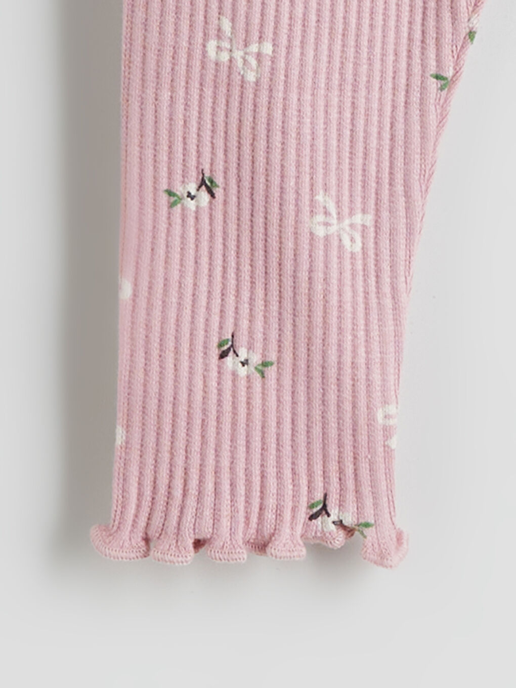 Pembe Beli Lastikli Fiyonk Desenli Kız Bebek Tayt-1