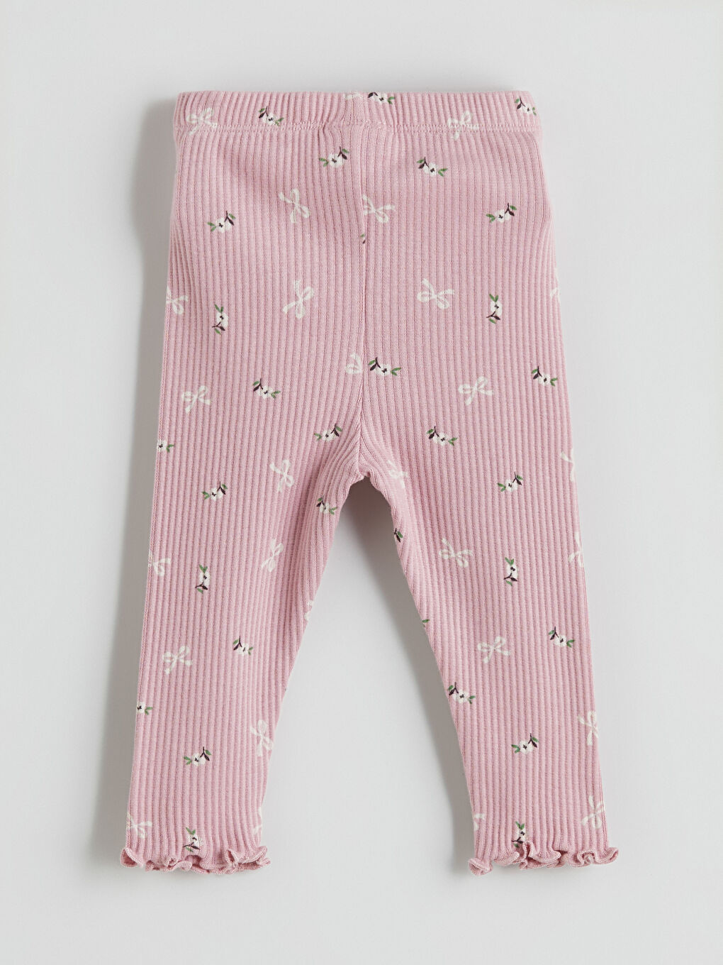 Pembe Beli Lastikli Fiyonk Desenli Kız Bebek Tayt-2