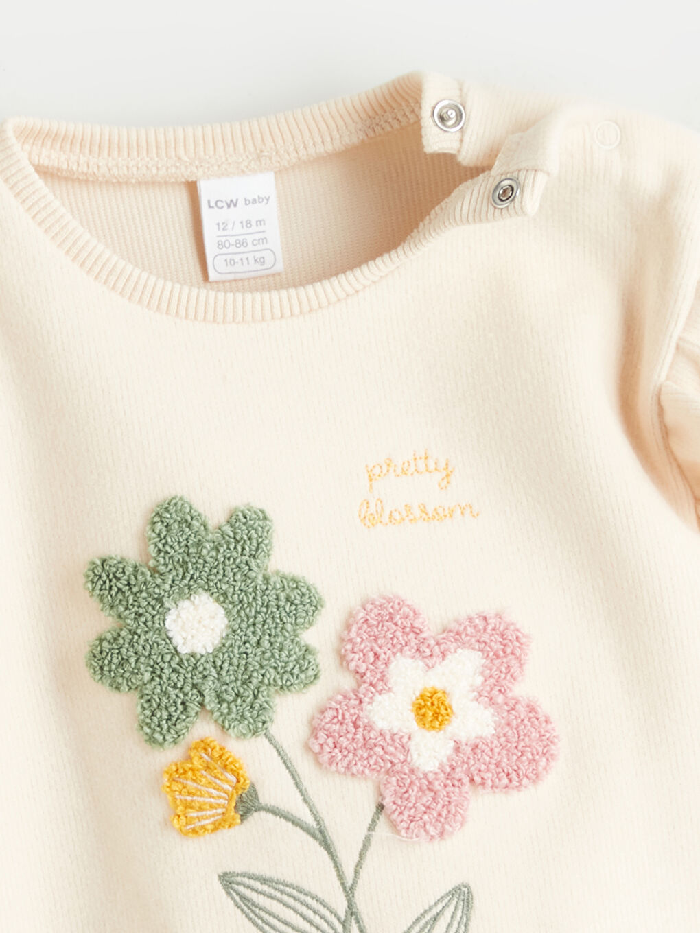 Bej Bisiklet Yaka Çiçekli Kız Bebek Sweatshirt-1