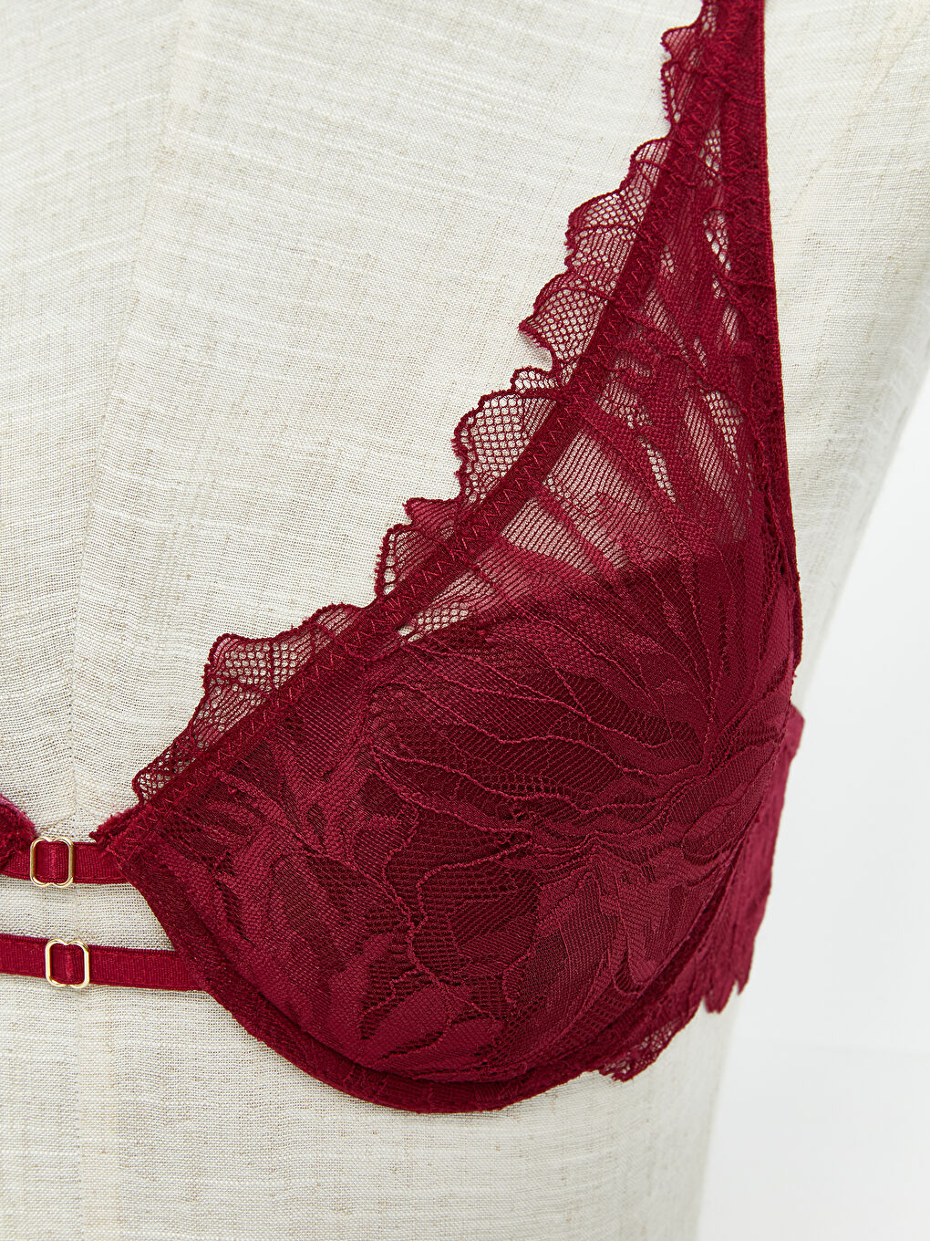 Дротовий напівущільнений мереживний візерунковий бюстгальтер-футболка-4