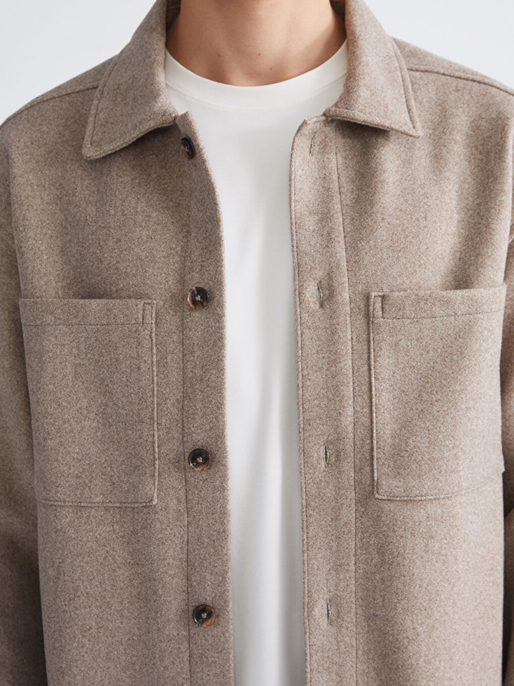 Kahverengi Rahat Kalıp Uzun Kollu Erkek Kaşe Gömlek Ceket-2