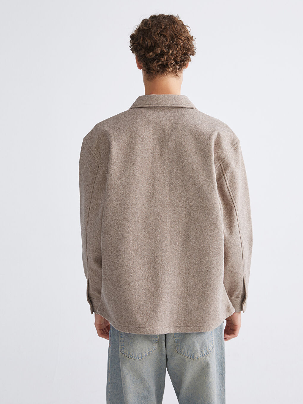 Kahverengi Rahat Kalıp Uzun Kollu Erkek Kaşe Gömlek Ceket-3