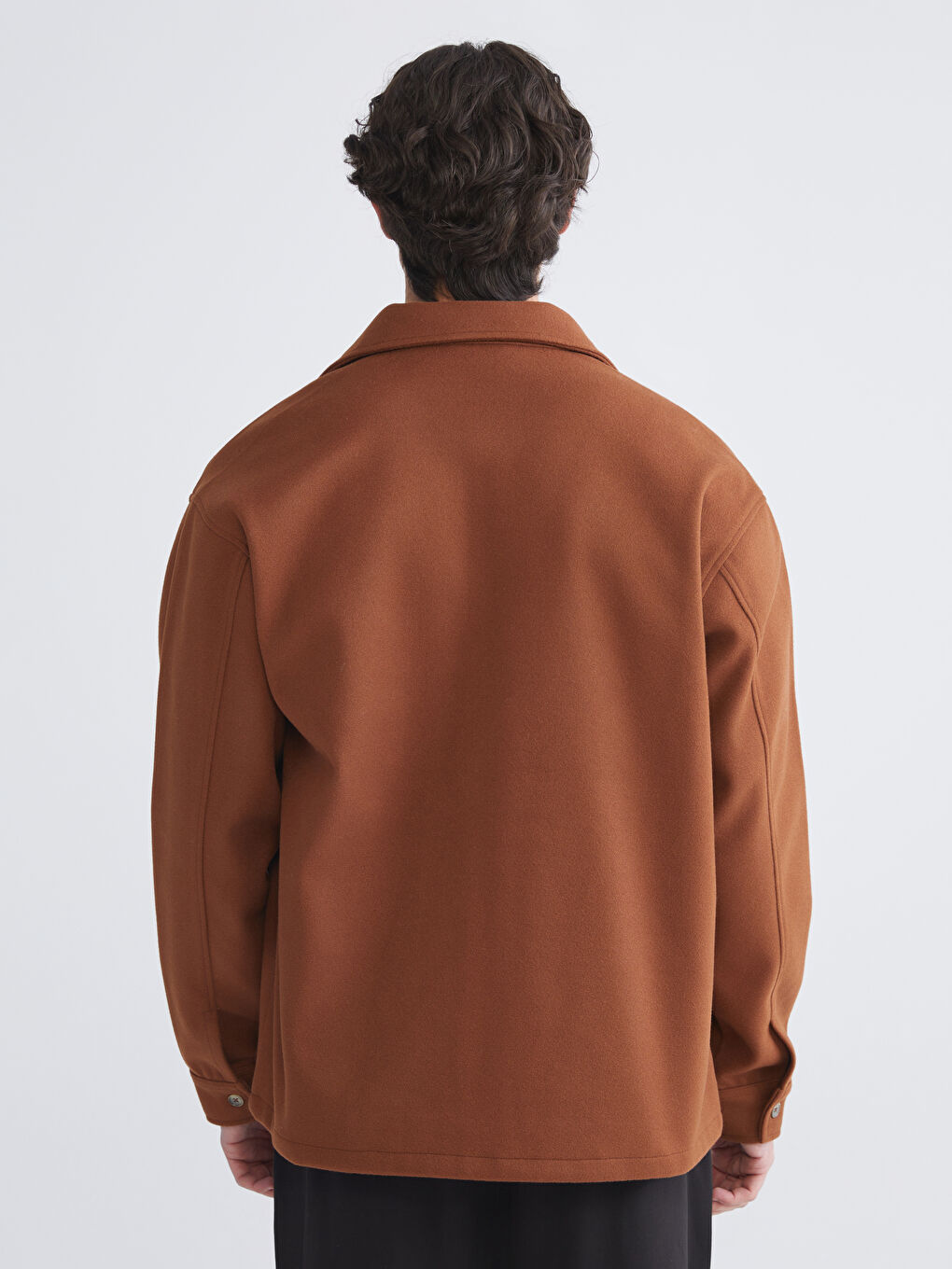 Kahverengi Rahat Kalıp Uzun Kollu Erkek Kaşe Gömlek Ceket-3