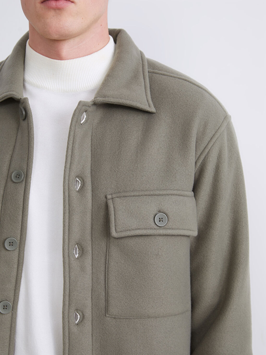 Haki Rahat Kalıp Uzun Kollu Erkek Gömlek Ceket-2