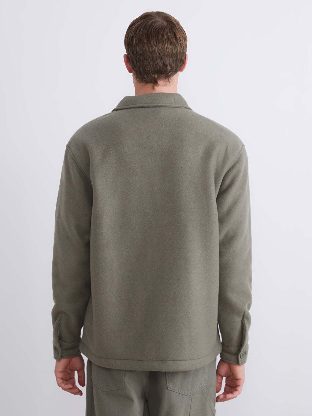 Haki Rahat Kalıp Uzun Kollu Erkek Gömlek Ceket-4