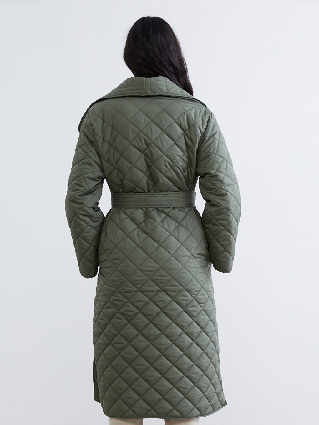 Haki Ceket Yaka Kapitone Kadın Şişme Mont-4