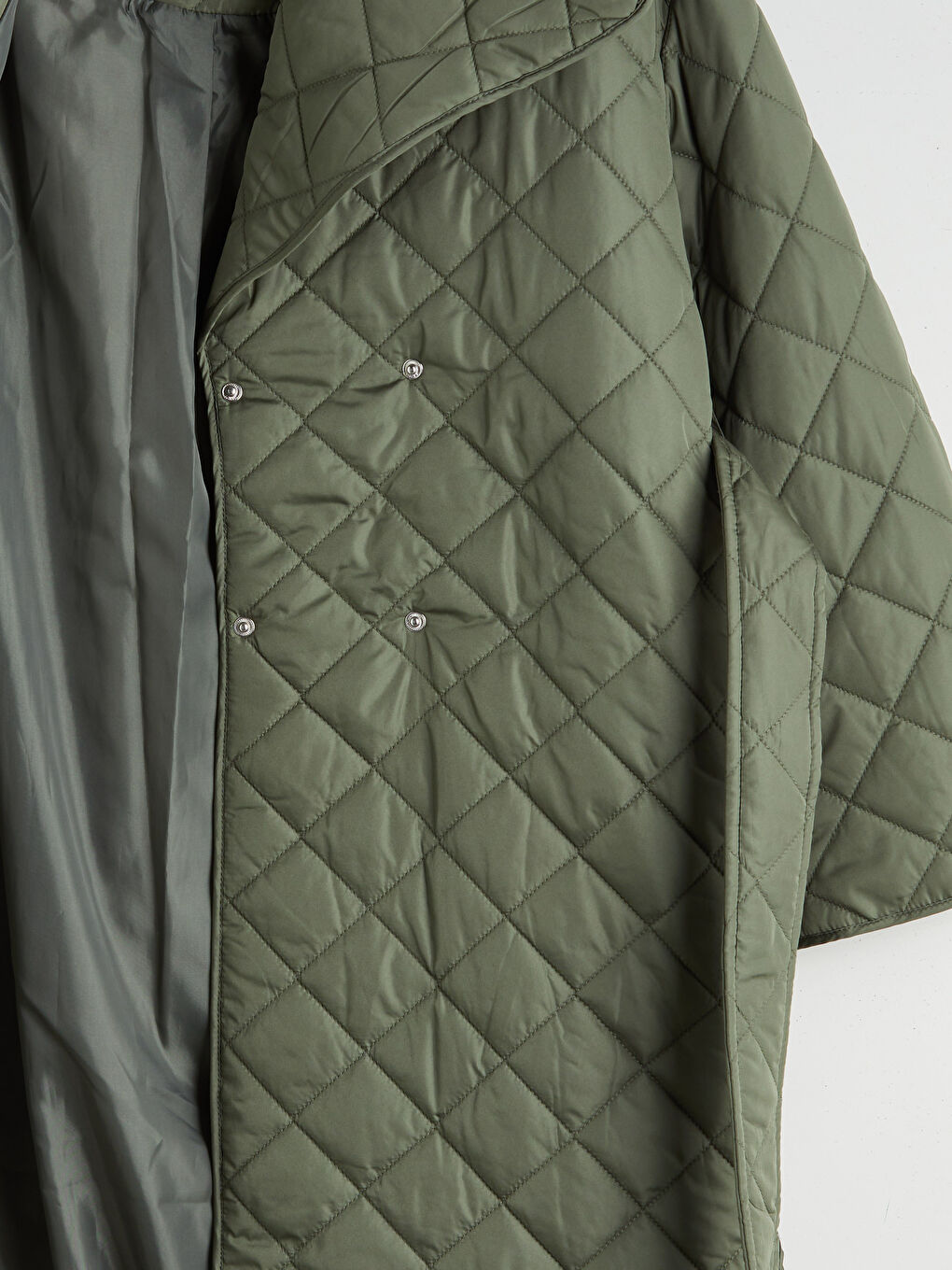 Haki Ceket Yaka Kapitone Kadın Şişme Mont-7