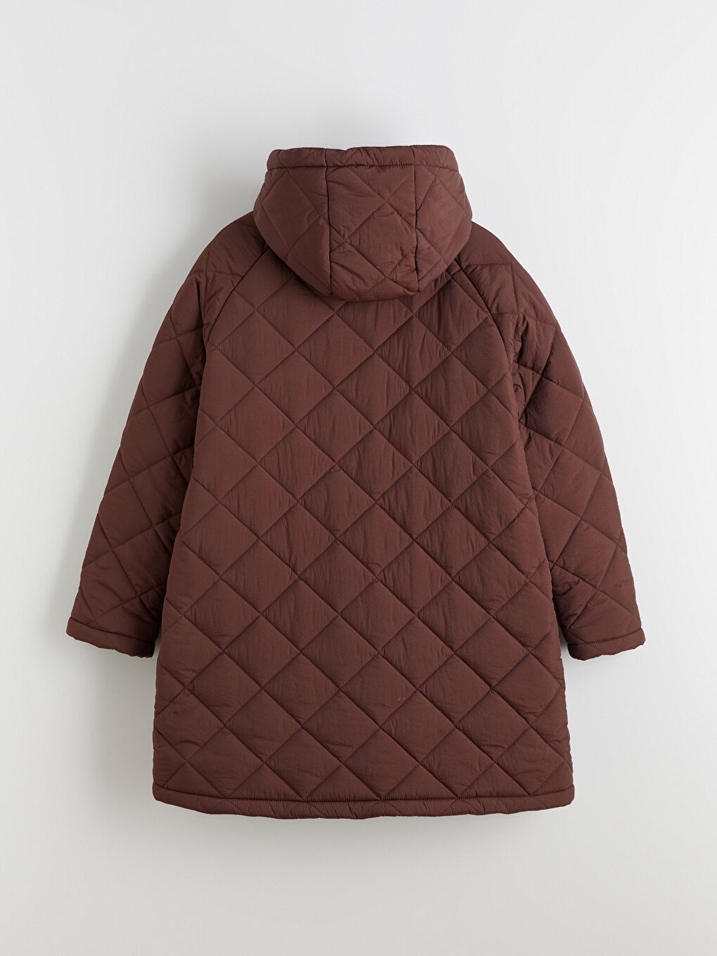 Kahverengi Kapüşonlu Kapitone Oversize Kadın Şişme Mont-7