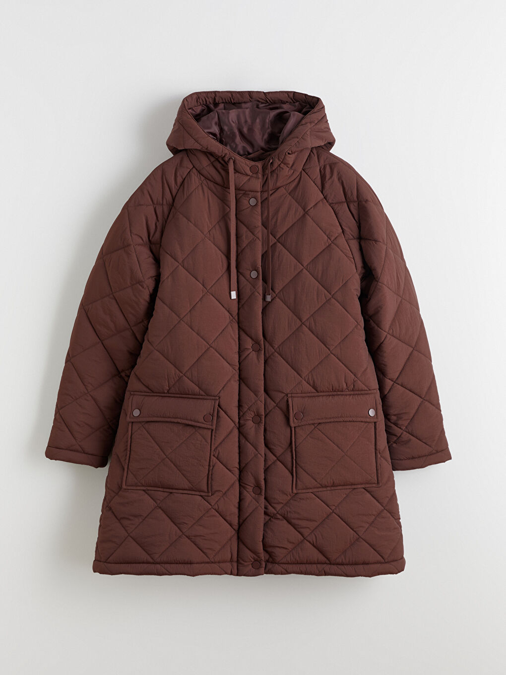 Kahverengi Kapüşonlu Kapitone Oversize Kadın Şişme Mont-5