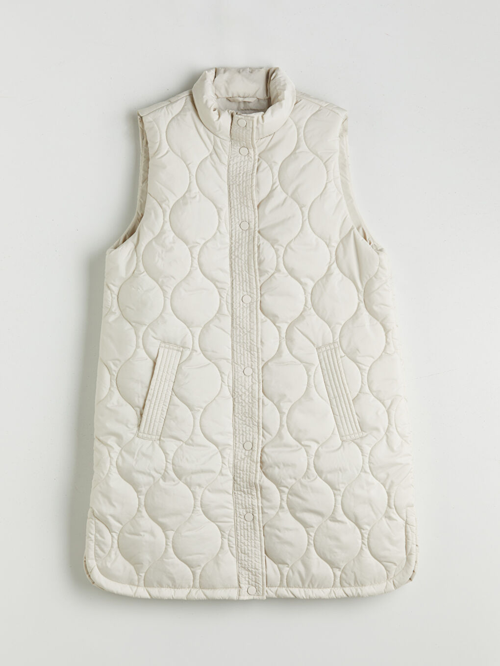 Bej Dik Yaka Kapitone Kadın Şişme Yelek-7