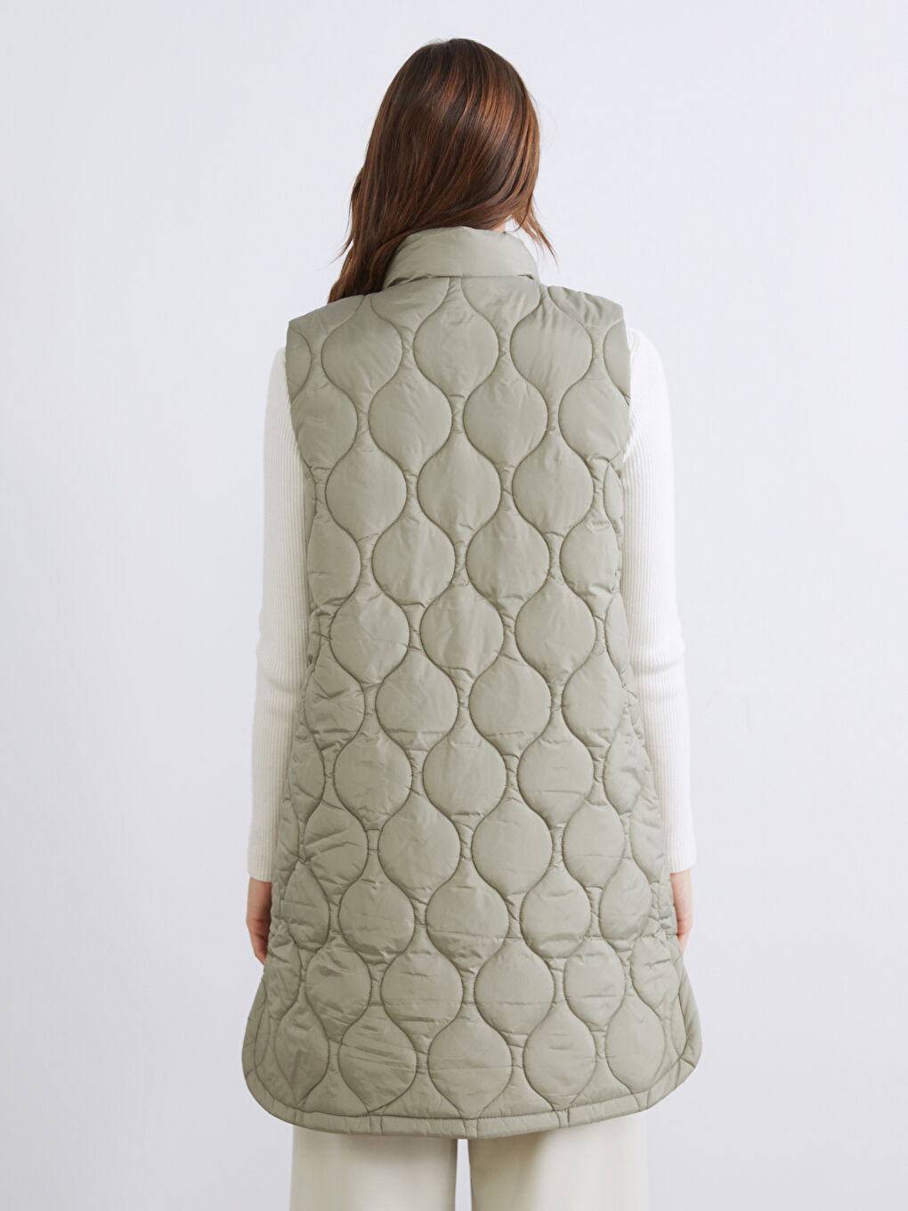 Haki Dik Yaka Kapitone Kadın Şişme Yelek-6