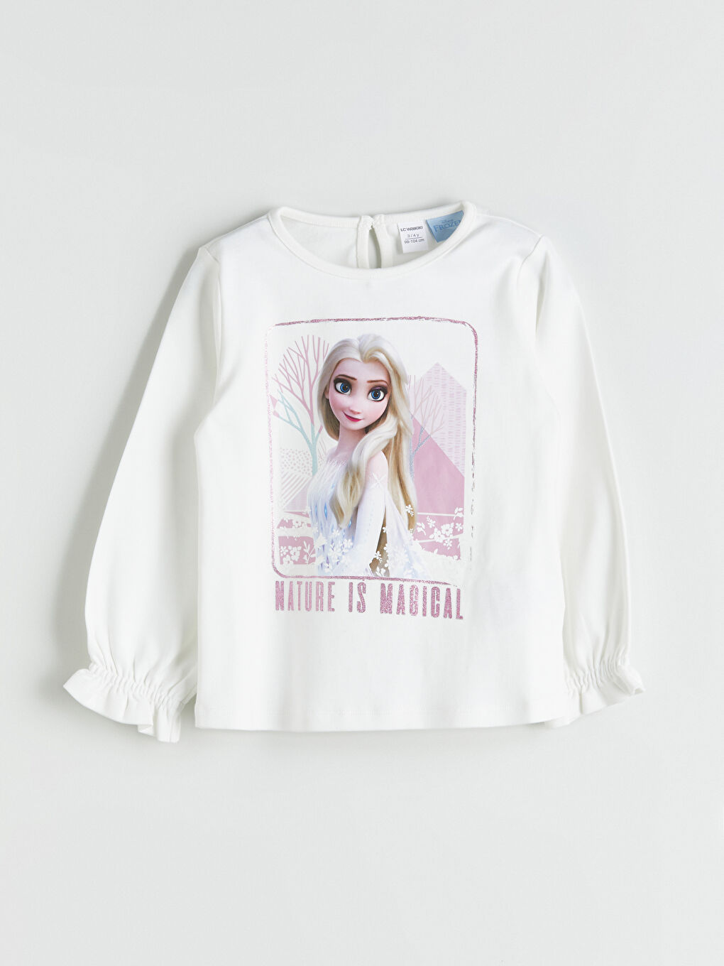 Ekru Bisiklet Yaka Frozen Baskılı Kız Çocuk Bluz