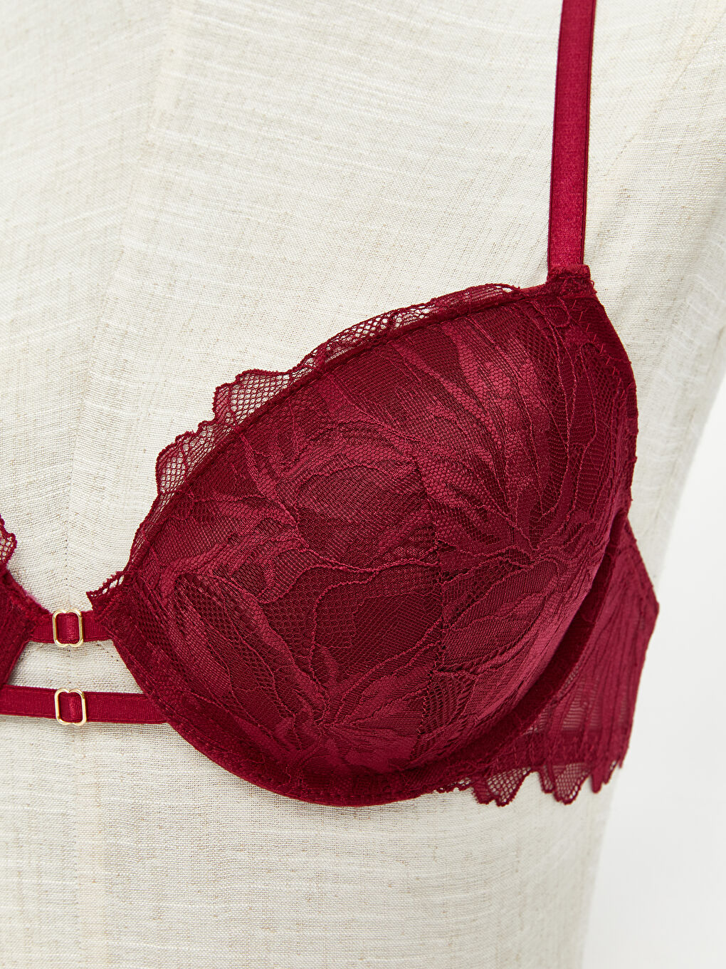 Mürdüm Balenli Dolgusuz Dantelli Fantezi Tişört Sütyen-5