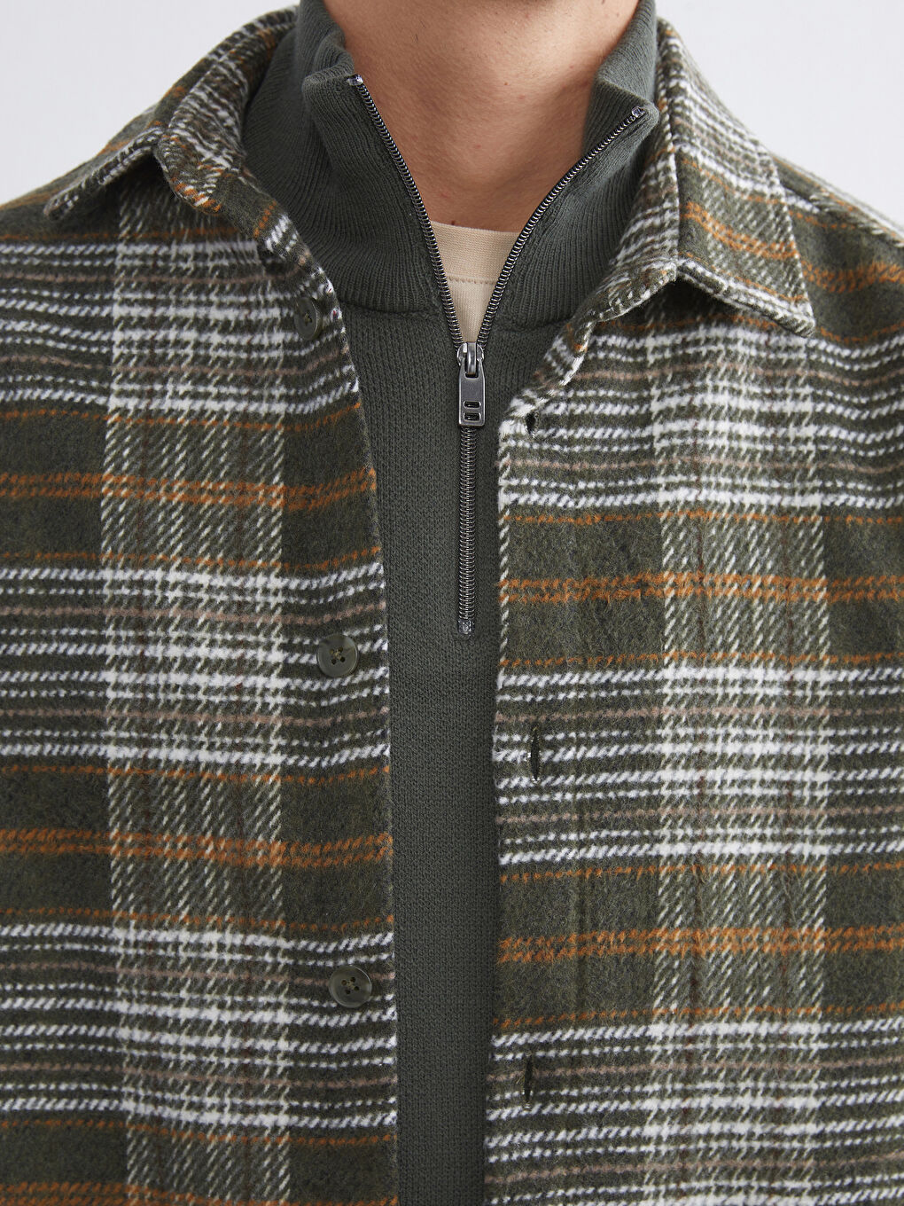 Haki Rahat Kalıp Uzun Kollu Ekose Erkek Oduncu Gömlek Ceket-2