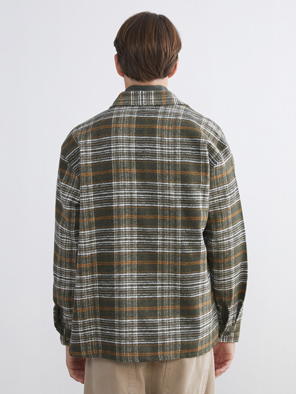 Haki Rahat Kalıp Uzun Kollu Ekose Erkek Oduncu Gömlek Ceket-3