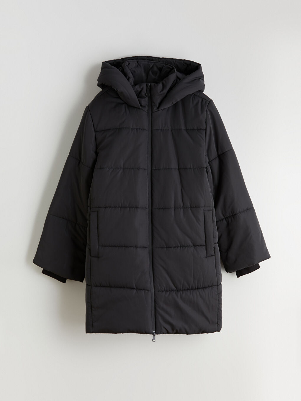 Siyah Kapüşonlu Oversize Kadın Şişme Mont-5