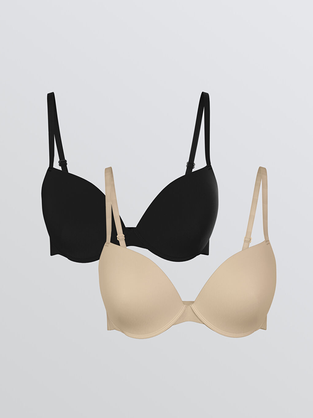 Siyah Balenli Dolgusuz Tişört Sütyen 2'li-1