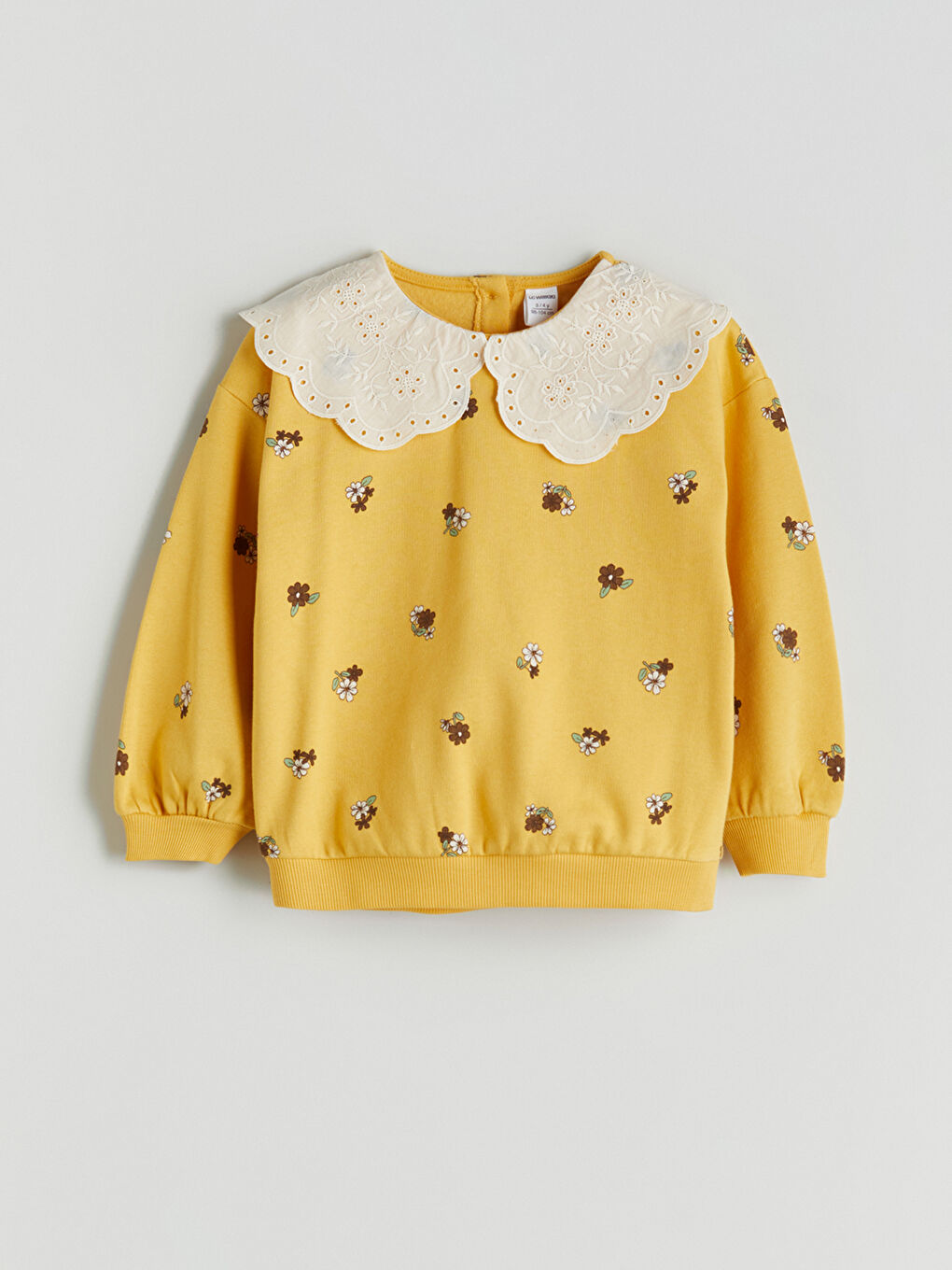 Sarı Bebe Yaka Çiçek Baskılı Kız Çocuk Sweatshirt-2