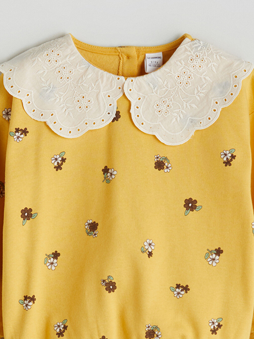Sarı Bebe Yaka Çiçek Baskılı Kız Çocuk Sweatshirt-3