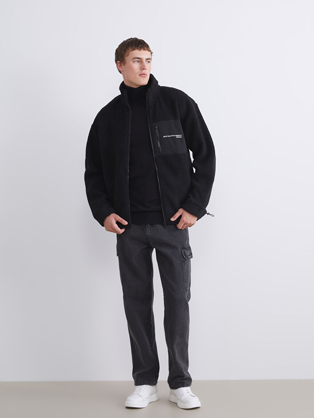 Funnel Neck Long Sleeve Plush Men's Sweatshirt-1