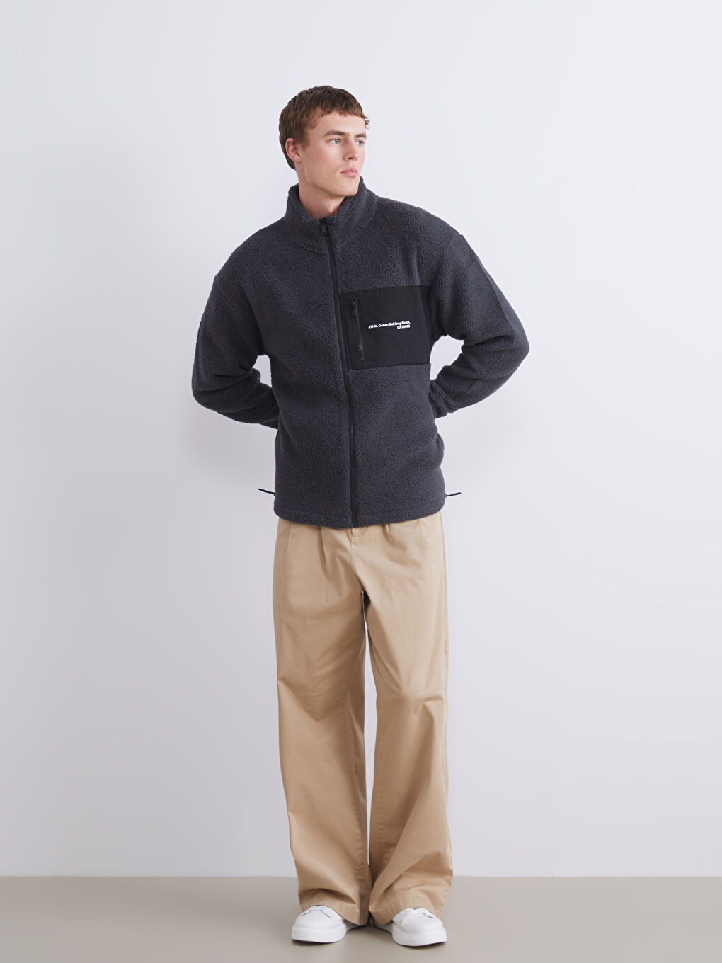 Funnel Neck Long Sleeve Plush Men's Sweatshirt-1