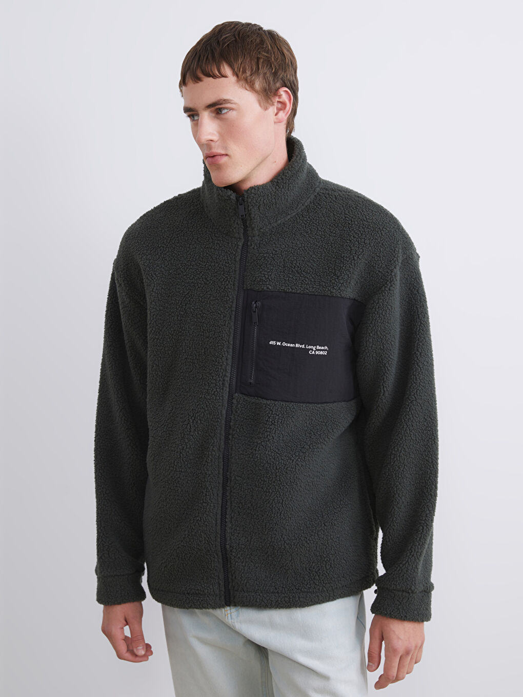 Funnel Neck Long Sleeve Plush Men's Sweatshirt